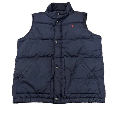 Polo Ralph Lauren Vest Mens Medium Large Navy Puffer Quilted Zip Snap Pockets - Image 1 of 4