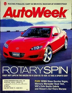 AutoWeek Magazine November 25, 2002 Mazda RX-8, Mercury Marauder, VW Beetle - Picture 1 of 2