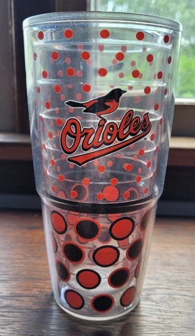 Orioles Tumbler Plastic No Lid Baseball Baltimore Tea Water Polka Dot Cover