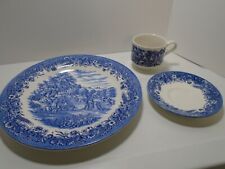 VTG Churchill Currier & Ives Dinnerware 3 Piece Set Dinner Plate Cup Saucer Blue