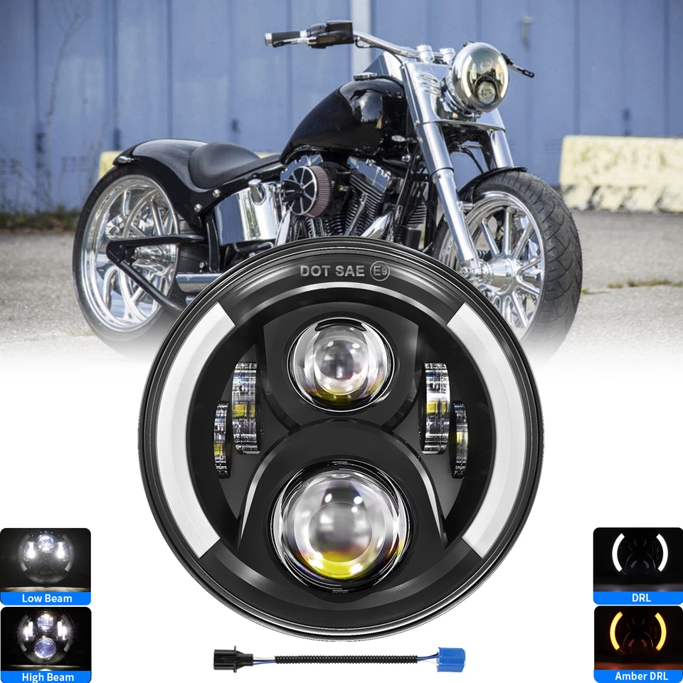 Faro LED de 7 pulgadas haz alto/bajo DRL ojos angulares para Softail FatBoy Road King Foto 1 de 4