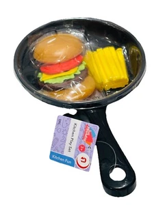 Kids Pretend to Play Kitchen Toy Set Plastic Frying Pan 9 pcs Hamburger Fries - Picture 1 of 4