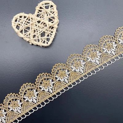 1+5/8"Embroidery Two-color Flower Fabric Lace Ribbon select color price per yard - Image 1 of 2