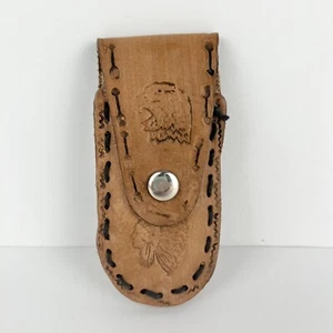 Brown Leather Sheath 4” Belt Knife Holder Pocket Knife Folding Knife Native - Picture 1 of 4