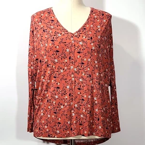 NUEVO CON ETIQUETAS STUDIO B BOBEAU Camisa Top Tejido Elástico Floral Azul Salmón/Óxido Grande/XL - Imagen 1 de 7