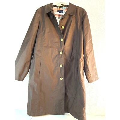 Abrigo Lands End para mujer talla M marrón con forro rosa gabardina bolsillos con botones Foto 1 de 4