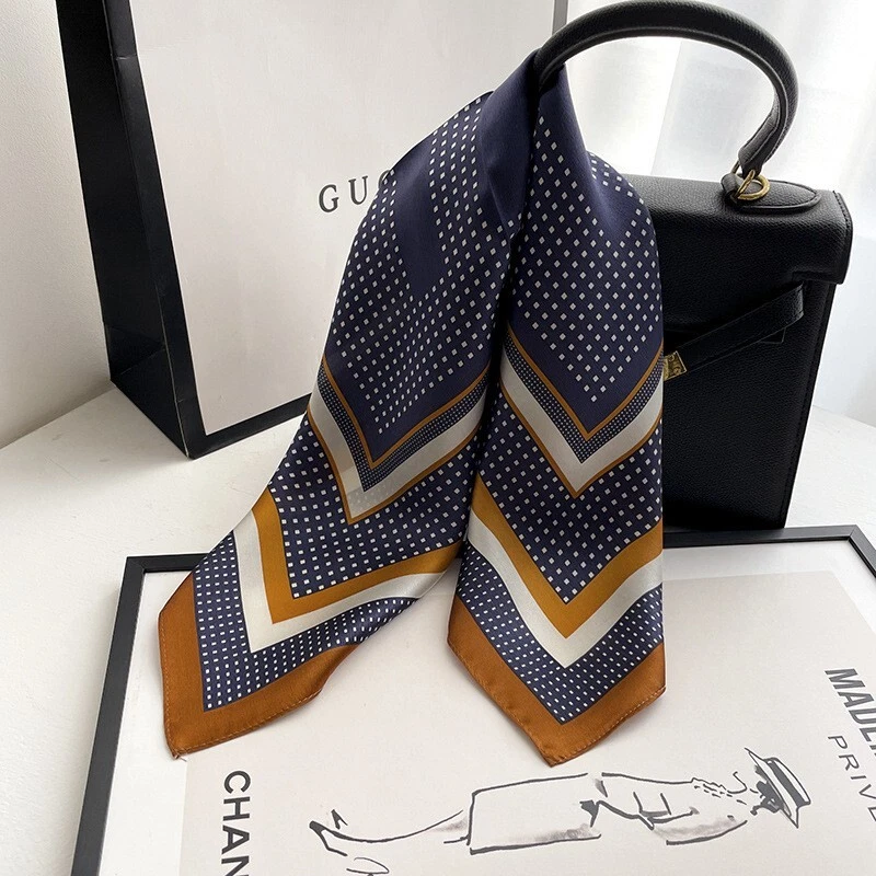 Bufanda cuadrada 100 % seda morera 20" mujer pañuelo envolvente azul samll lunares Foto 1 de 4