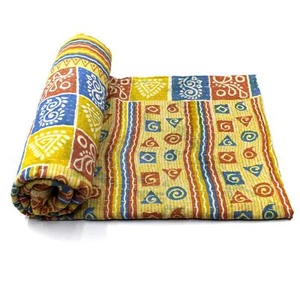 Vintage Kantha Quilt Indian Handmade Cotton Bedspread Elegant Throw Blanket - Picture 1 of 6