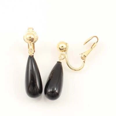Gold-Filled Raindrop Black Onyx Clip Earrings - Image 1 of 4