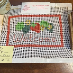 Welcome Needlepoint Canvas Kit W/ Yarn By The Strawberry Patch - Picture 1 of 6