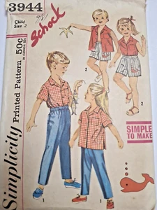 Pants Shorts Shirt Whale Girls Boys 2 2T Simplicity 3944 Sewing Pattern Cut VTG - Picture 1 of 7