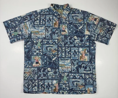 Reyn Spooner Mele Kalikimaka Santa Hawaiian Christmas Shirt Blue Mens XL - Image 1 of 4