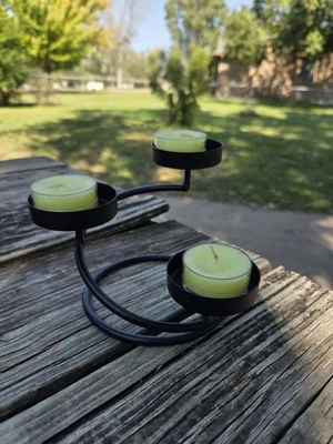 Wrought Iron Spiral Trio Three Candle Holder Stand Black Metal Decor - Image 1 of 4