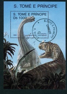 Sae Tome and Principe Block 305 Dinosaur Brachiosaurus stamped - Picture 1 of 1