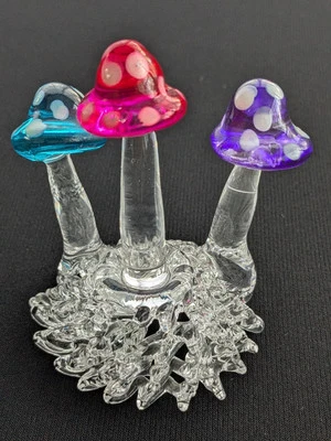 Miniature Mushroom Glass Sculpture Blue Pink Purple Fairy Garden House - Image 1 of 4