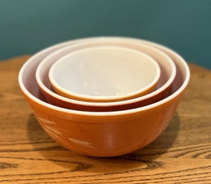 Pre Owned Sweet Vintage Set Of (3) Pyrex Autumn Harvest Wheat Nesting Bowl Set - Picture 1 of 6