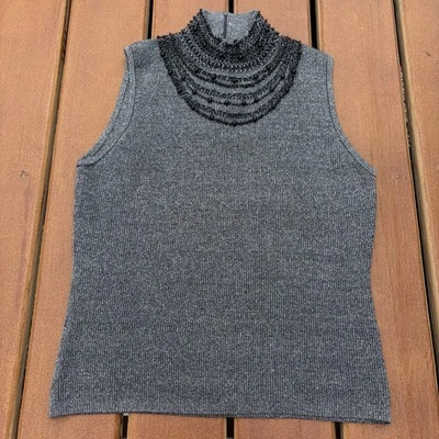 Women’s Grace Elements Silver/Black Beaded Neckline Top Size XL - Image 1 of 4