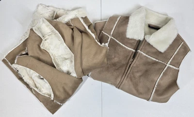 批量 2 件:Fashion on Earth Relativity 米色人造麂皮绒毛皮衬里背心女式 L — 第 1/4 张图片