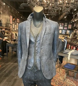$1498 NWT John Varvatos Collection Leopard Jacquard Jacket Blue EU 48 USA 38 - Picture 1 of 14