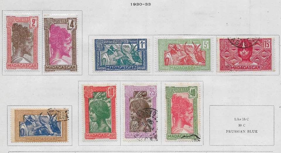 9 марок Мадагаскара из качественного старинного альбома 1930–1933 гг. - Изображение 1 из 1