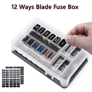 12 Way Blade Fuse Box Block Holder LED 12V Auto Car Power Distribution Panel Set - Picture 1 of 12