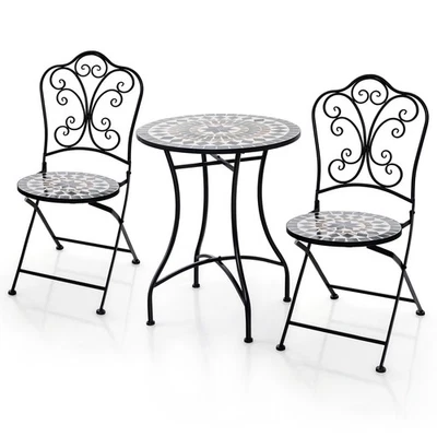 Patio 3pcs Bistro Set Mosaic Pattern Heavy-Duty Metal Dining Folding Outdoor - Image 1 of 4