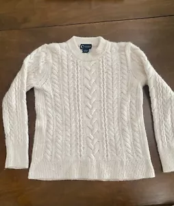 Maglione BLOOMINGDALES Junior Large 100% Cashmere Maglia Cavo Alabastro Bianco - Foto 1 di 6