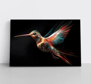 Hummingbird Wall Art Print on Framed Canvas, Colorful Digital Animals Decor - Picture 1 of 12