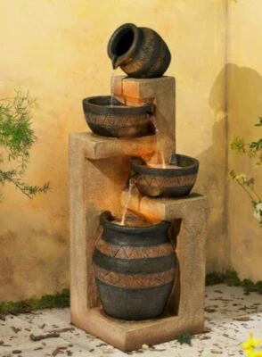 Fuente de agua rústica para piso exterior usada en excelente estado con luces 46" cuenco en cascada patio jardín Foto 1 de 4