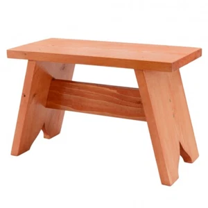 Small Wooden Stool Rustic Shabby chic rectangle seat Brown-Red - Picture 1 of 8