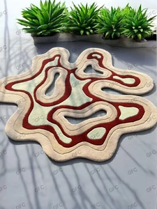 Unregelmäßiger Ameoba Handgetufteter Teppich, Ungleichmäßige Form Handgeknüpfter Wollteppich Multi Rug - Bild 1 von 6