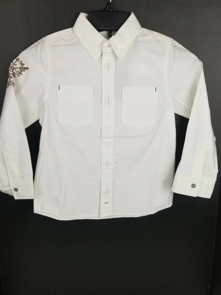 CATIMINI Boys White Button Up Western Style Shirt w Pockets & Snap Sleeves Sz. 6 - Image 1 of 4