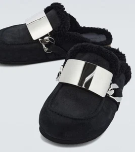 Black Suede Slip-On Mules with Silver Hardware JW Anderson Size 36 Us 6 - Picture 1 of 12