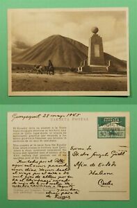 DR WHO 1945 ECUADOR OVPT PICTORIAL POSTAL CARD TO SPANISH ANTILLES  SKU