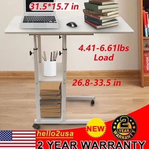 Computer End Table C-Shaped Side Table Height Adjustable Storage Shelf w/ Wheels - Picture 1 of 20