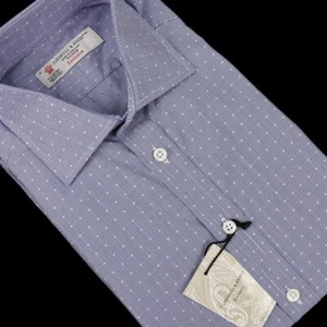 TURNBULL & ASSER Mens Blue CHECK DOT Cotton Dress Shirt 16 NWT - Picture 1 of 2