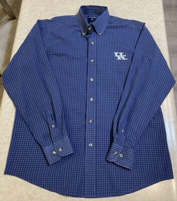Camisa de vestir antigua University of Kentucky abotonada talla pequeña azul a cuadros Foto 1 de 4