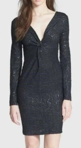 Twist Front Bodycon Dress By June & Hudson Black Long Sleeve Ponte Knit Size XS - Picture 1 of 11