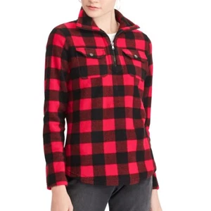NEW Chaps Womens 1/4 Zip Cozy Rich Buffalo Plaid Polar Fleece Shirt Top XS M NWT - Picture 1 of 8