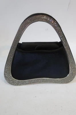 Womens Judith Leiber Black Silver Crystal Encrusted Triangular Top Satin Handbag - Image 1 of 4