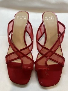 Donald Pliner Women's Cassia Kiss Mesh Toe Loop Sandal Kitten Heel Red 8.5 NWT - Picture 1 of 8