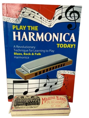 M. Hohner Marine Band Harmonica + Play The Harmonica Today by David Harp PB,1998 - Image 1 of 4