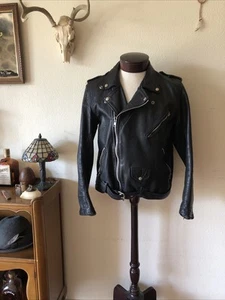 Vintage 60’s 70’s 80’s Black Leather Biker Jacket Size 40 Regular - Picture 1 of 19