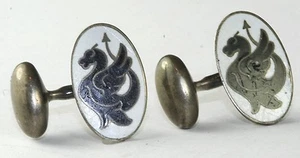 EDWARDIAN ANTIQUE STERLING SILVER ENAMEL MYTHICAL BEAST CHIMERA CUFFLINKS - Picture 1 of 3
