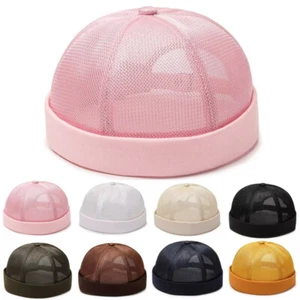 Retro Brimless Docker Hat Adjustable Skullcap Mesh Net Beanie Cap Unisex uk - Picture 1 of 24