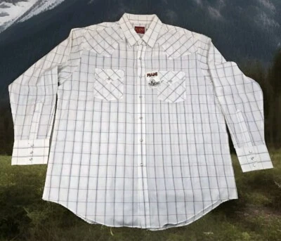 Plains Western Shirt Mens XL White Plaid Vintage NOS New Tags Cowboy Ely NWT Y2K - Image 1 of 4