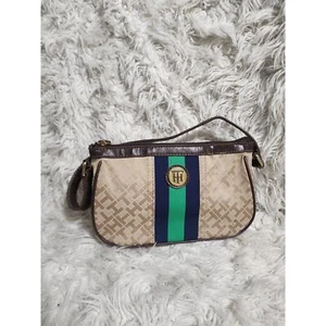 TOMMY HILFIGER SMALL TOP ZIP HOBO HANDBAG, BEIGE ALPACA / NAVY & GREEN STRIPE - Picture 1 of 10