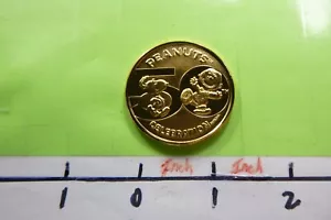 CHARLIE BROWN SNOOPY PEANUTS 50TH ANNIVERSARY 2000 BRONZE GOLD COIN SHARP 1P1B - Picture 1 of 2