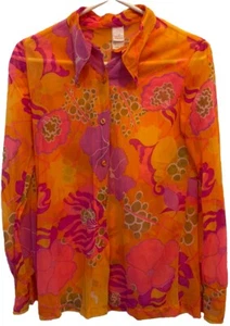Blusa Camisa De Colección Años 60 70 Para Mujer Hippie Talla L Flor Brillante Transparente Manga Larga LEER - Imagen 1 de 15