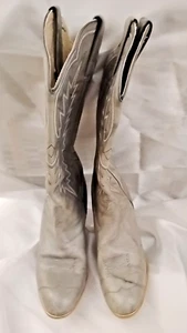 Jeez Lady's Boots Size 8.5 Med Silver Gray American Made Classic Gold Accents - Picture 1 of 14